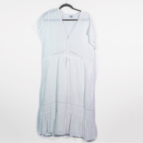 Rails Kiki Linen Cotton White Lace Detail Short Sleeve Pullover Midi Dress XL - Picture 1 of 4